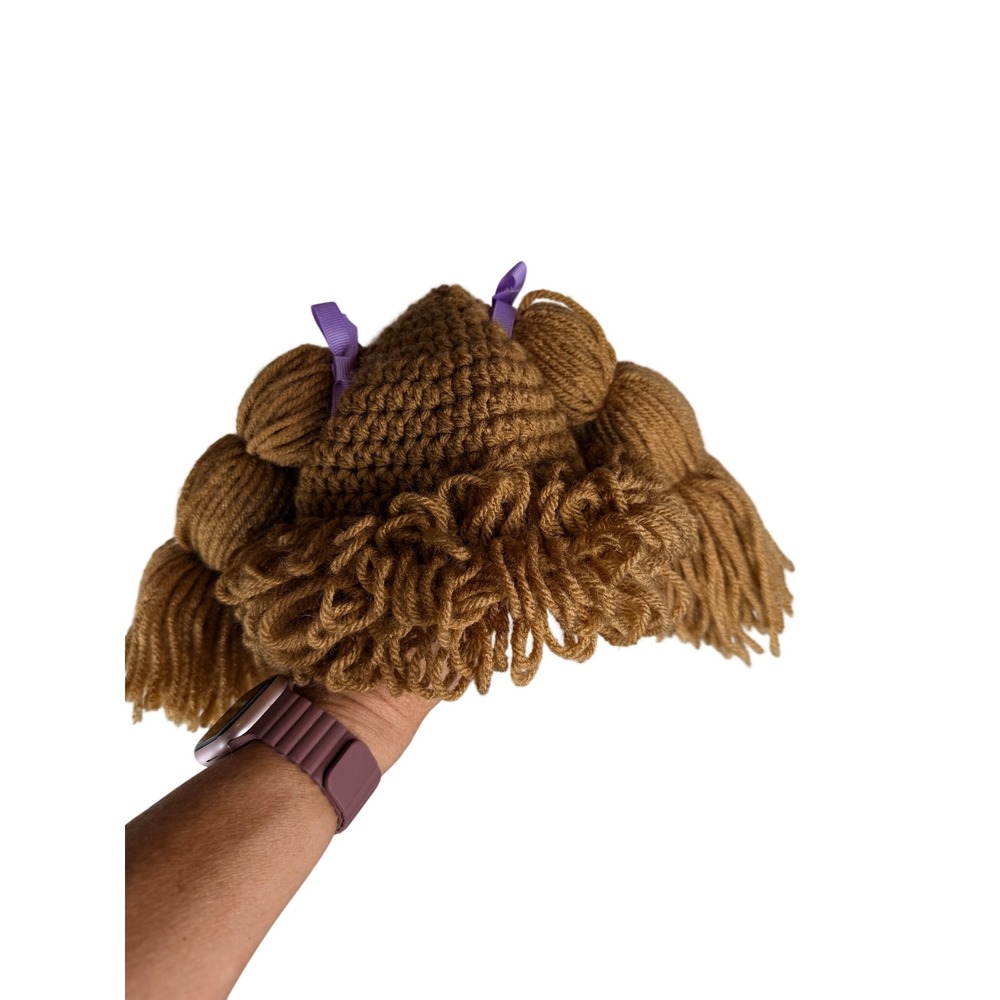 Unbranded Crochet Cabbage Patch Wig Hat Toddler Brown Pigtail Costume Accessory